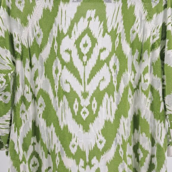 Chico's Tianna Cardigan 1 M Ikat Burnout Open Front 3/4 Sleeve Knit Green White - Picture 5 of 9